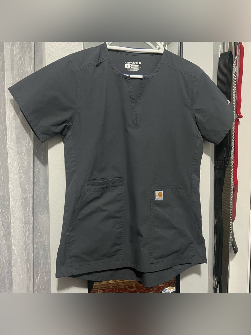 Carhartt Charcoal Gray Scrub Top V‑Neck Work Top